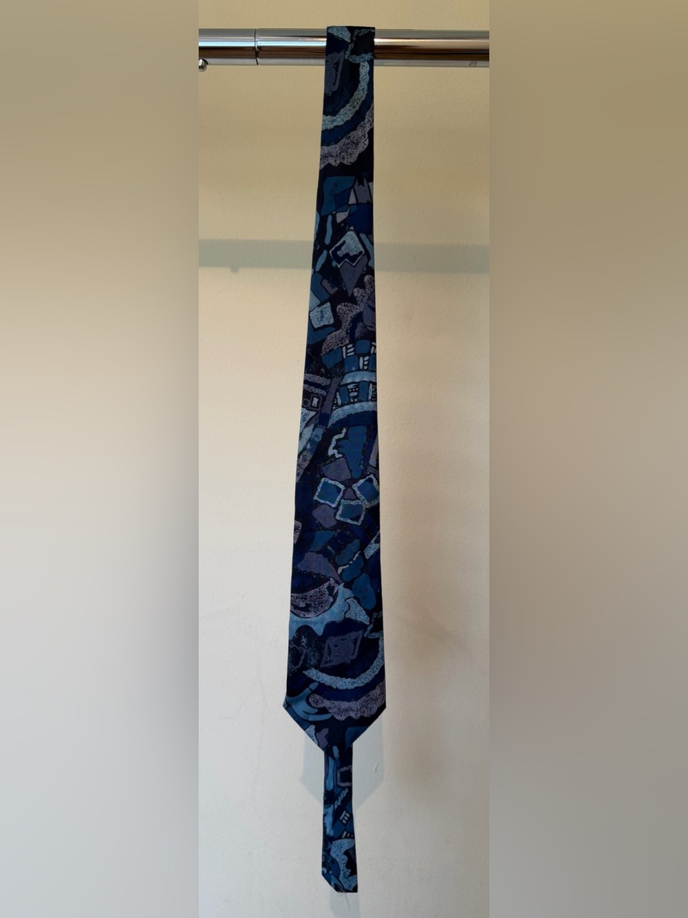 Vintage Allen Smith Milano Handmade Tie blue Abstract Geometric Wide Necktie